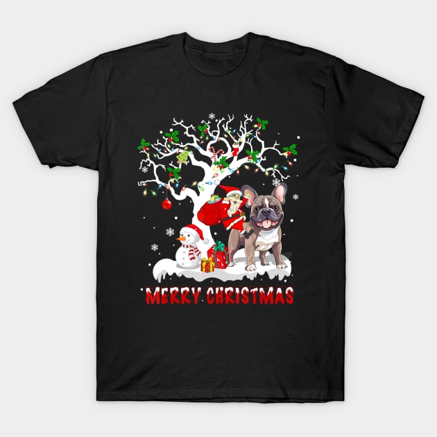 Christmas French Bulldog On Tree Santa French Bulldog Dog T-Shirt by Mitsue Kersting